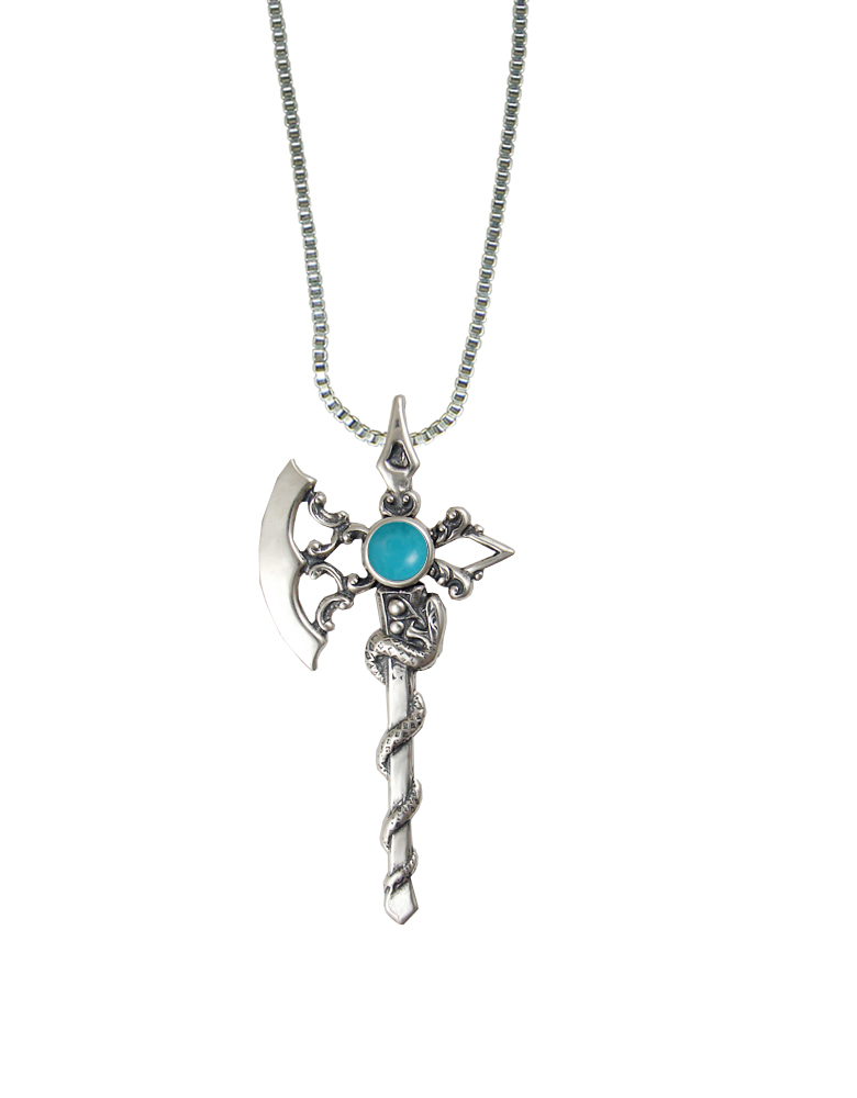 Sterling Silver Royal Battle Axe Pendant With Turquoise